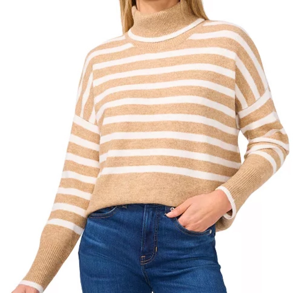 😀 HOST PICK!! 😀 CeCe Tan and White Striped Turtleneck Sweater